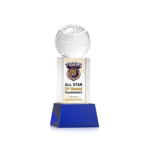 Awards and Trophies - Crystal Awards - Basketball Full Color Blue on Belcroft Globe Crystal Award