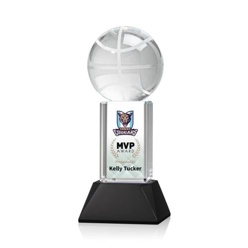 Awards and Trophies - Crystal Awards - Basketball Full Color Black on Stowe Globe Crystal Award