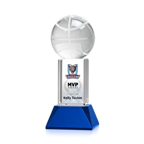 Awards and Trophies - Crystal Awards - Basketball Full Color Blue on Stowe Globe Crystal Award