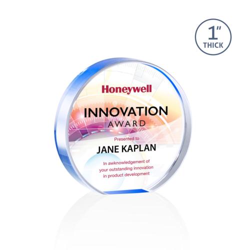 Awards and Trophies - Acrylic Awards - Narita Full Color Blue Circle Acrylic Award