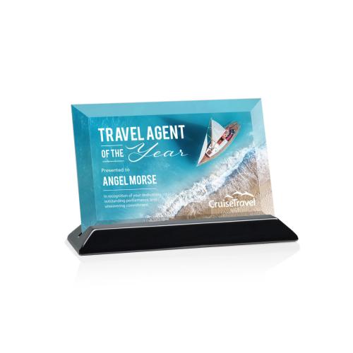 Awards and Trophies - Crystal Awards - Embassy Full Color Starfire/Black (Horiz) Rectangle Crystal Award