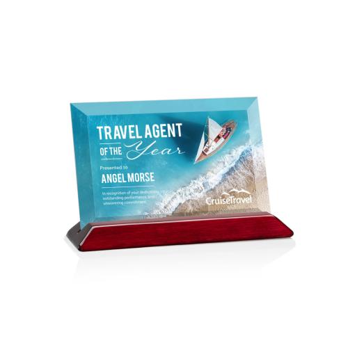 Awards and Trophies - Crystal Awards - Embassy Full Color Starfire/Rosewood (Horiz) Rectangle Crystal Award