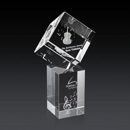 Awards and Trophies - Crystal Awards - Burrill 3D Square / Cube on Dakota Base Crystal Award