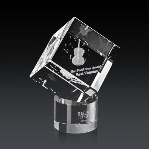 Awards and Trophies - Crystal Awards - Burrill 3D Clear on Marvel Base Square / Cube Crystal Award