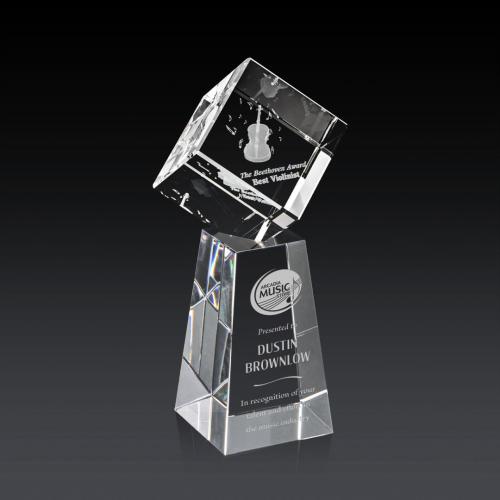 Awards and Trophies - Crystal Awards - Burrill 3D Square / Cube on Novita Base Crystal Award