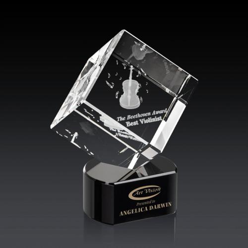Awards and Trophies - Crystal Awards - Burrill 3D Black on Paragon Base Square / Cube Crystal Award