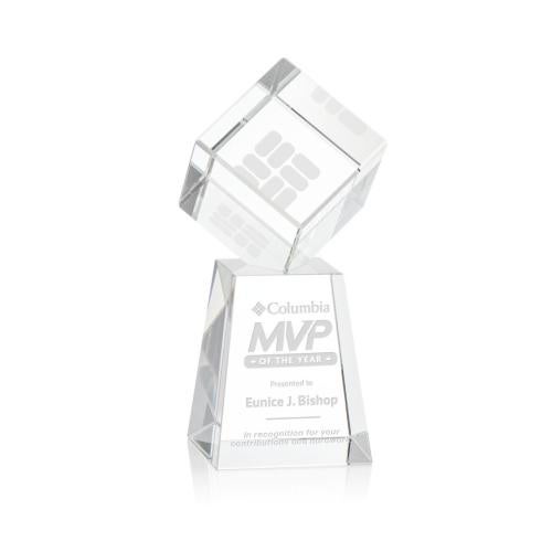 Awards and Trophies - Crystal Awards - Burrill Square / Cube on Celestina Base Crystal Award