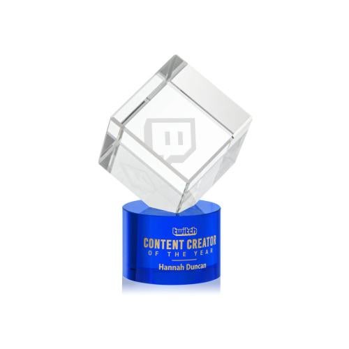 Awards and Trophies - Crystal Awards - Burrill Blue on Marvel Base Square / Cube Crystal Award
