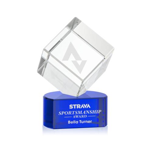 Awards and Trophies - Crystal Awards - Burrill Blue on Paragon Base Square / Cube Crystal Award