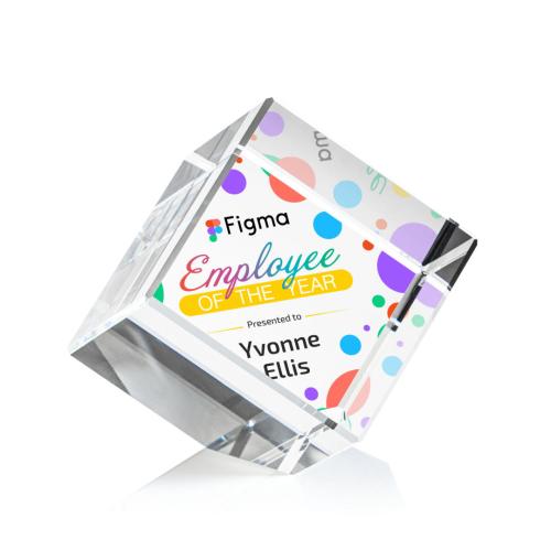 Awards and Trophies - Crystal Awards - Burrill Corner Cube Full Color Square / Cube Crystal Award