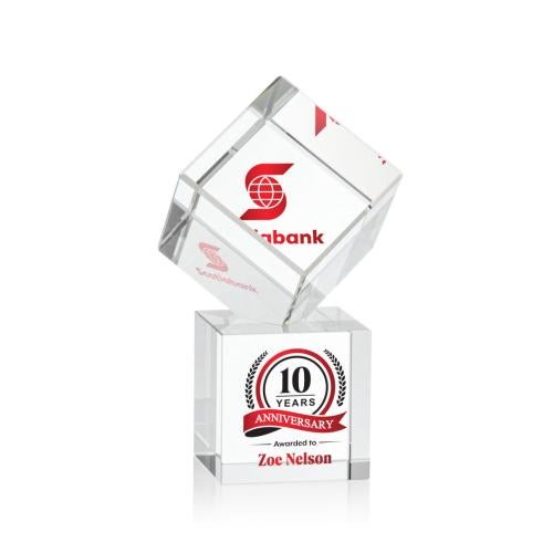 Awards and Trophies - Crystal Awards - Burrill Full Color Square / Cube on Granby Base Crystal Award