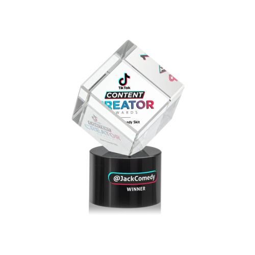 Awards and Trophies - Crystal Awards - Burrill Full Color Black on Marvel Base Square / Cube Crystal Award