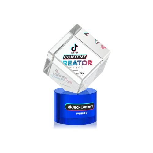 Awards and Trophies - Crystal Awards - Burrill Full Color Blue on Marvel Base Square / Cube Crystal Award