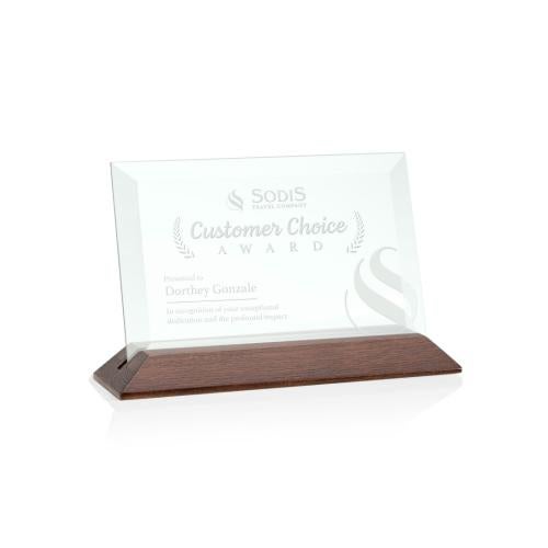 Awards and Trophies - Eco and Wood Awards - Embassy Jade/Walnut (Horiz) Rectangle Glass Award