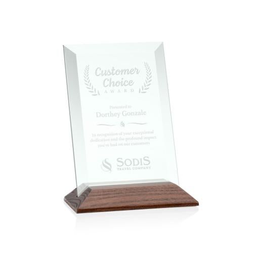 Awards and Trophies - Eco and Wood Awards - Embassy Jade/Walnut (Vert) Rectangle Glass Award