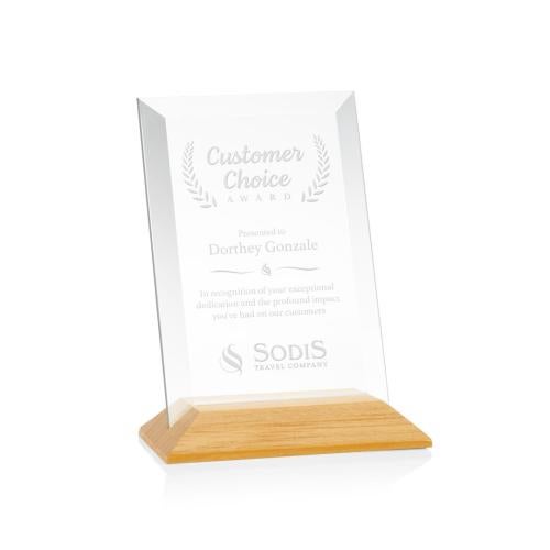 Awards and Trophies - Crystal Awards - Embassy Starfire/Bamboo (Vert) Rectangle Wood Award