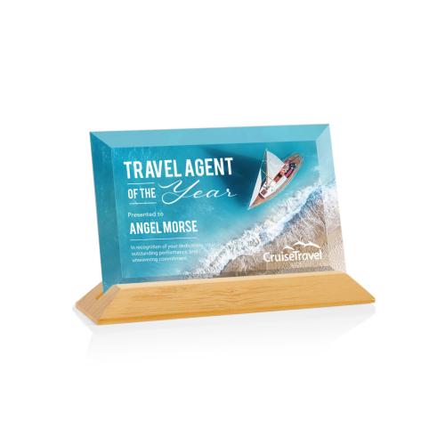 Awards and Trophies - Crystal Awards - Embassy Full Color Starfire/Bamboo (Horiz) Rectangle Wood Award
