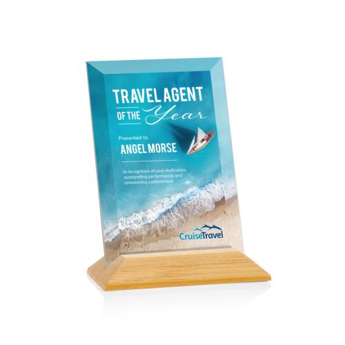 Awards and Trophies - Crystal Awards - Embassy Full Color Starfire/Bamboo (Vert) Rectangle Wood Award