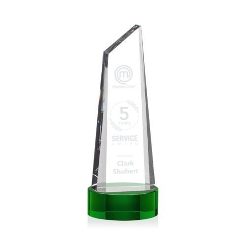 Awards and Trophies - Crystal Awards - Akron Tower on Base - Green