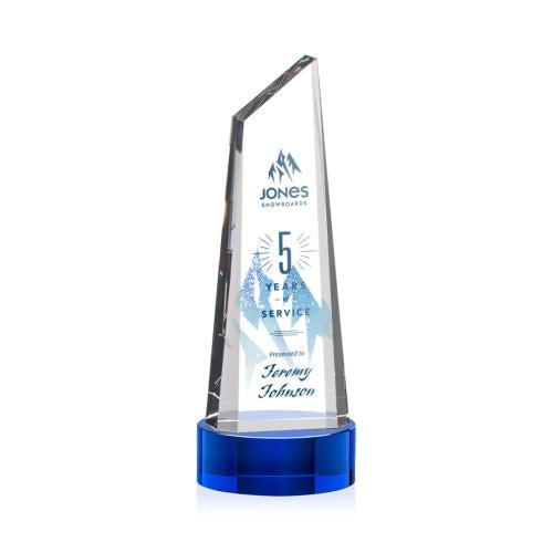Awards and Trophies - Crystal Awards - Akron Full Color Blue on Base Peaks Crystal Award
