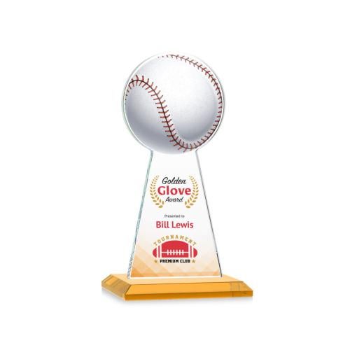 Awards and Trophies - Crystal Awards - Edenwood Baseball Full Color Amber Towers Crystal Award
