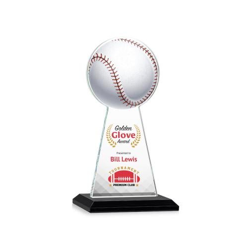 Awards and Trophies - Crystal Awards - Edenwood Baseball Full Color Black Towers Crystal Award