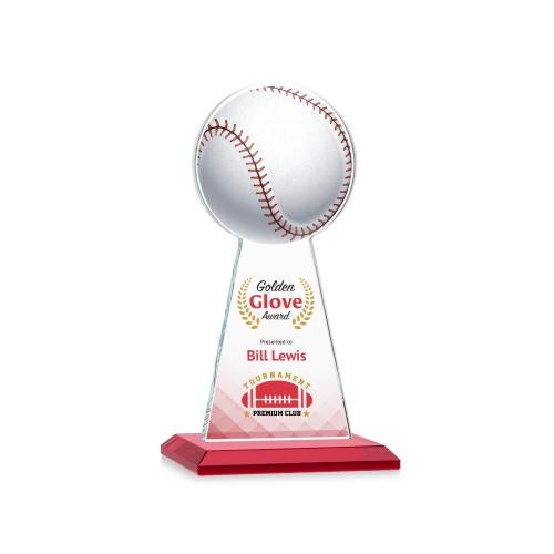 Awards and Trophies - Crystal Awards - Edenwood Baseball Full Color Red Towers Crystal Award