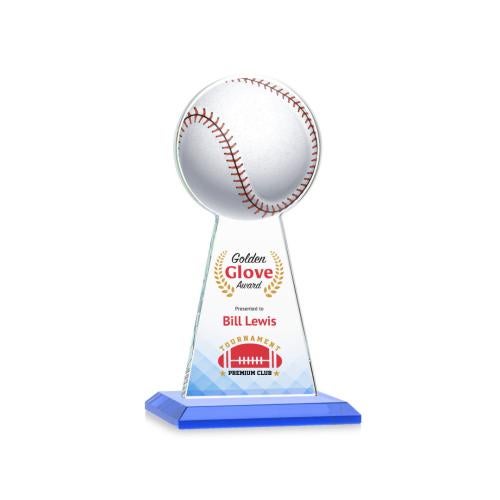 Awards and Trophies - Crystal Awards - Edenwood Baseball Full Color Sky Blue Towers Crystal Award