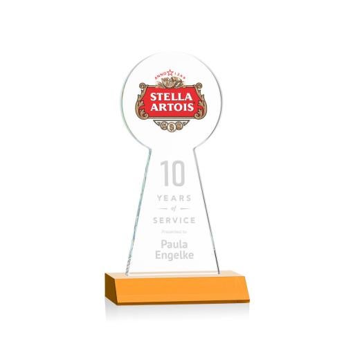 Awards and Trophies - Crystal Awards - Laidlaw Full Color/Etch Amber Towers Crystal Award