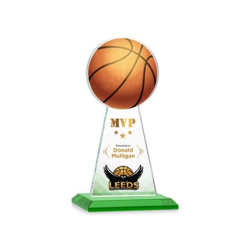 Awards and Trophies - Crystal Awards - Edenwood Basketball Full Color Green Towers Crystal Award
