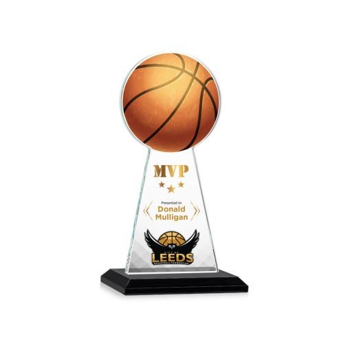 Awards and Trophies - Crystal Awards - Edenwood Basketball Full Color Black Towers Crystal Award