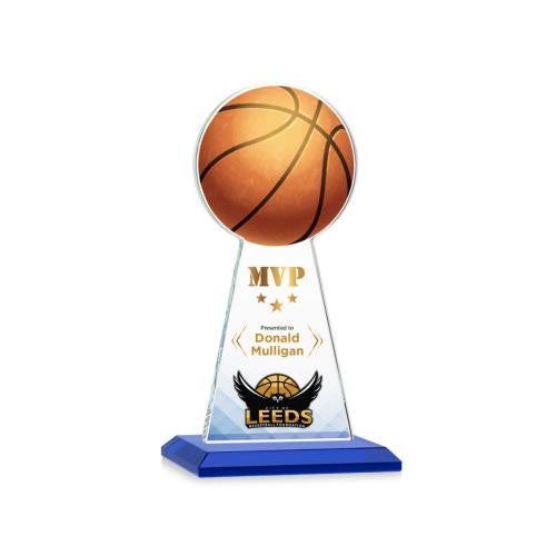Awards and Trophies - Crystal Awards - Edenwood Basketball Full Color Blue Towers Crystal Award