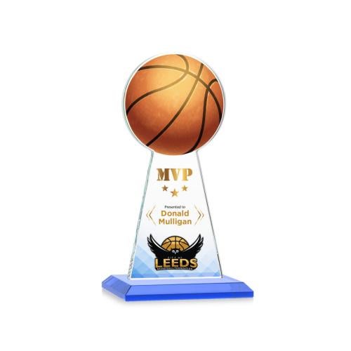 Awards and Trophies - Crystal Awards - Edenwood Basketball Full Color Sky Blue Towers Crystal Award