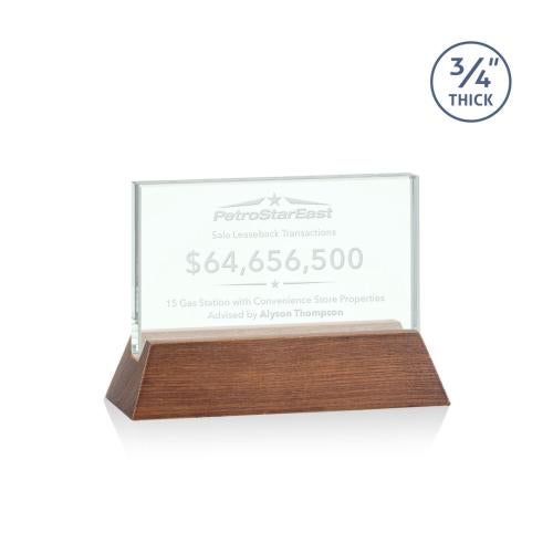 Awards and Trophies - Eco and Wood Awards - Walkerton Jade/Walnut (Horiz) Rectangle Glass Award