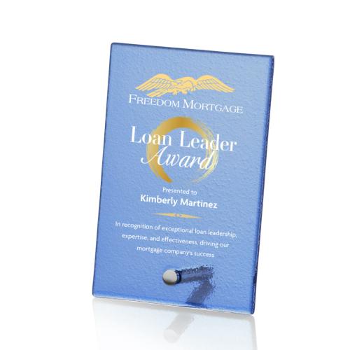 Awards and Trophies - Full Color Imprint - Atchison Blue Full Color Silver Rectangle Glass Award
