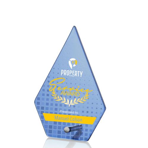 Awards and Trophies - Full Color Imprint - Atchison Blue Full Color Silver Diamond Glass Award