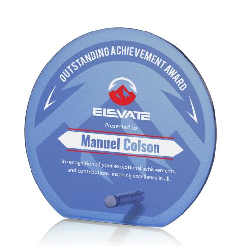 Awards and Trophies - Full Color Imprint - Atchison Blue Full Color Silver Circle Glass Award
