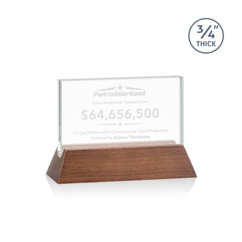 Awards and Trophies - Crystal Awards - Walkerton Starfire/Walnut (Horiz) Rectangle Crystal Award