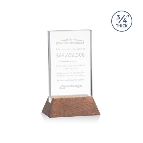 Awards and Trophies - Crystal Awards - Walkerton Starfire/Walnut (Vert) Rectangle Crystal Award