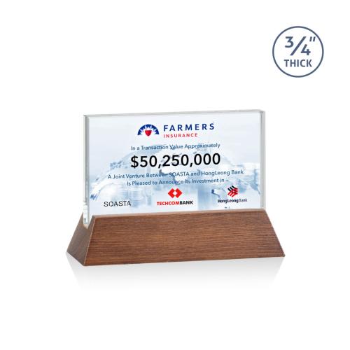 Awards and Trophies - Crystal Awards - Walkerton Full Color Starfire/Walnut (Horiz) Rectangle Crystal Award