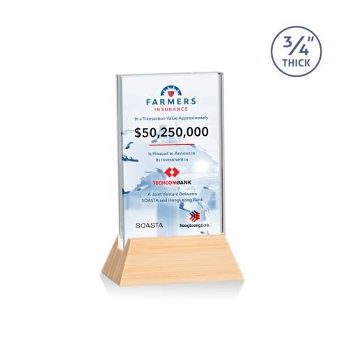 Awards and Trophies - Crystal Awards - Walkerton Full Color Starfire/Bamboo (Vert) Rectangle Wood Award