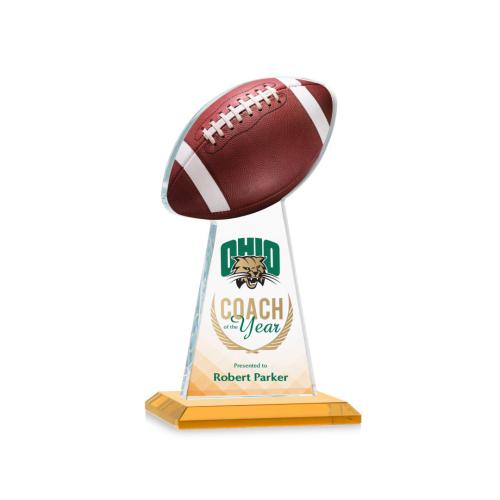 Awards and Trophies - Crystal Awards - Edenwood Football Full Color Amber Towers Crystal Award