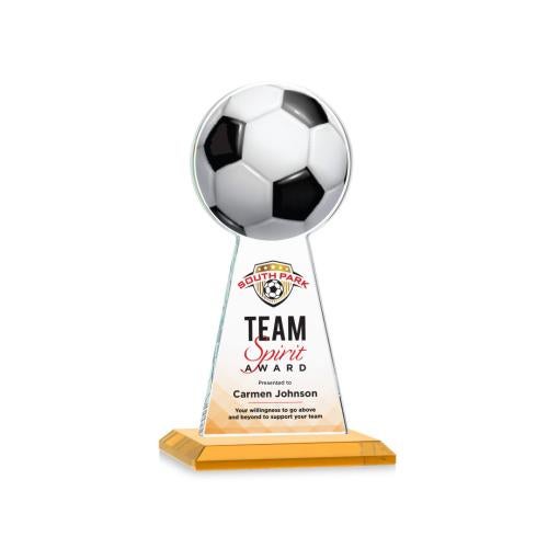 Awards and Trophies - Crystal Awards - Edenwood Soccer Full Color Amber Towers Crystal Award