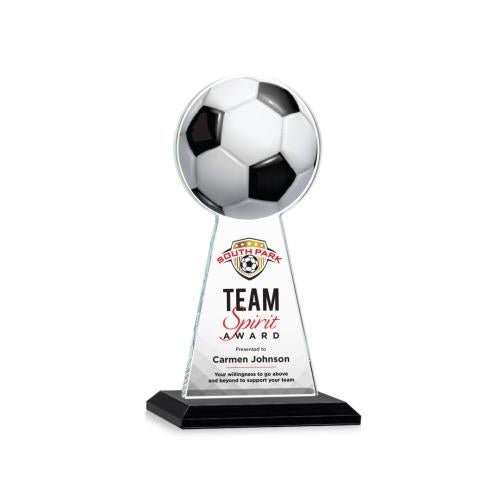 Awards and Trophies - Crystal Awards - Edenwood Soccer Full Color Black Towers Crystal Award