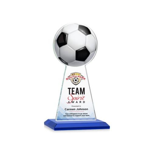 Awards and Trophies - Crystal Awards - Edenwood Soccer Full Color Blue Towers Crystal Award