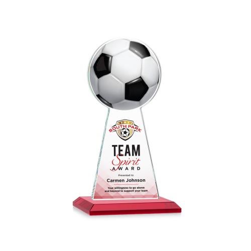 Awards and Trophies - Crystal Awards - Edenwood Soccer Full Color Red Towers Crystal Award