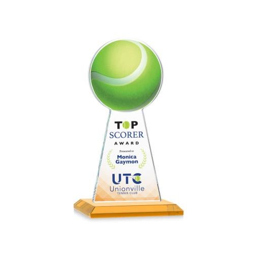 Awards and Trophies - Crystal Awards - Edenwood Tennis Full Color Amber Towers Crystal Award