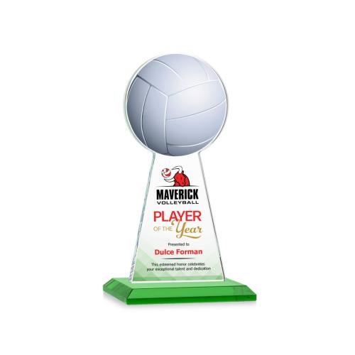 Awards and Trophies - Crystal Awards - Edenwood Volleyball Full Color Green Towers Crystal Award
