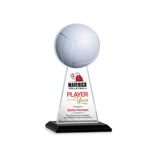 Awards and Trophies - Crystal Awards - Edenwood Volleyball Full Color Black Towers Crystal Award