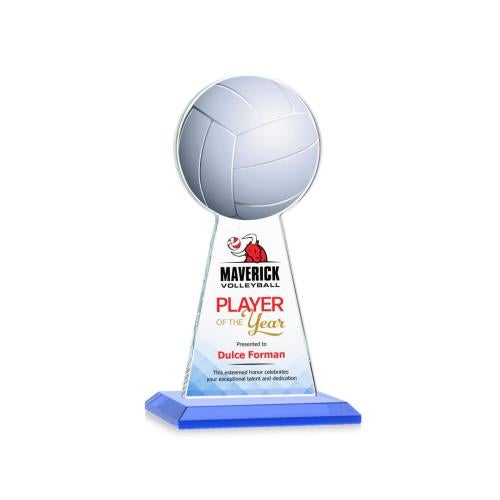 Awards and Trophies - Crystal Awards - Edenwood Volleyball Full Color Sky Blue Towers Crystal Award